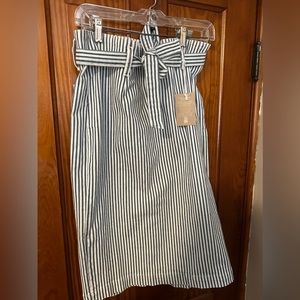 NWT J. Crew  Denim Blue & White Railroad Stripe Paperbag Skirt